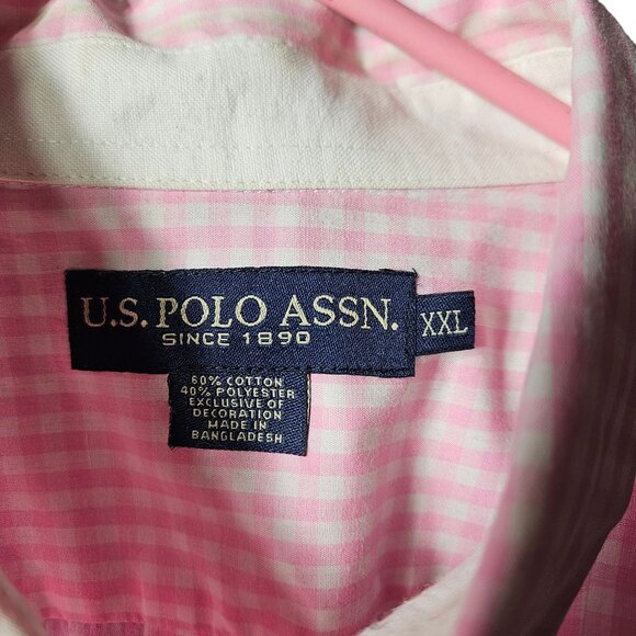 U.S. Polo Assn. Mens Pink Gingham Button-Down Shirt XXL Cotton/Polyester - Picture 3 of 5